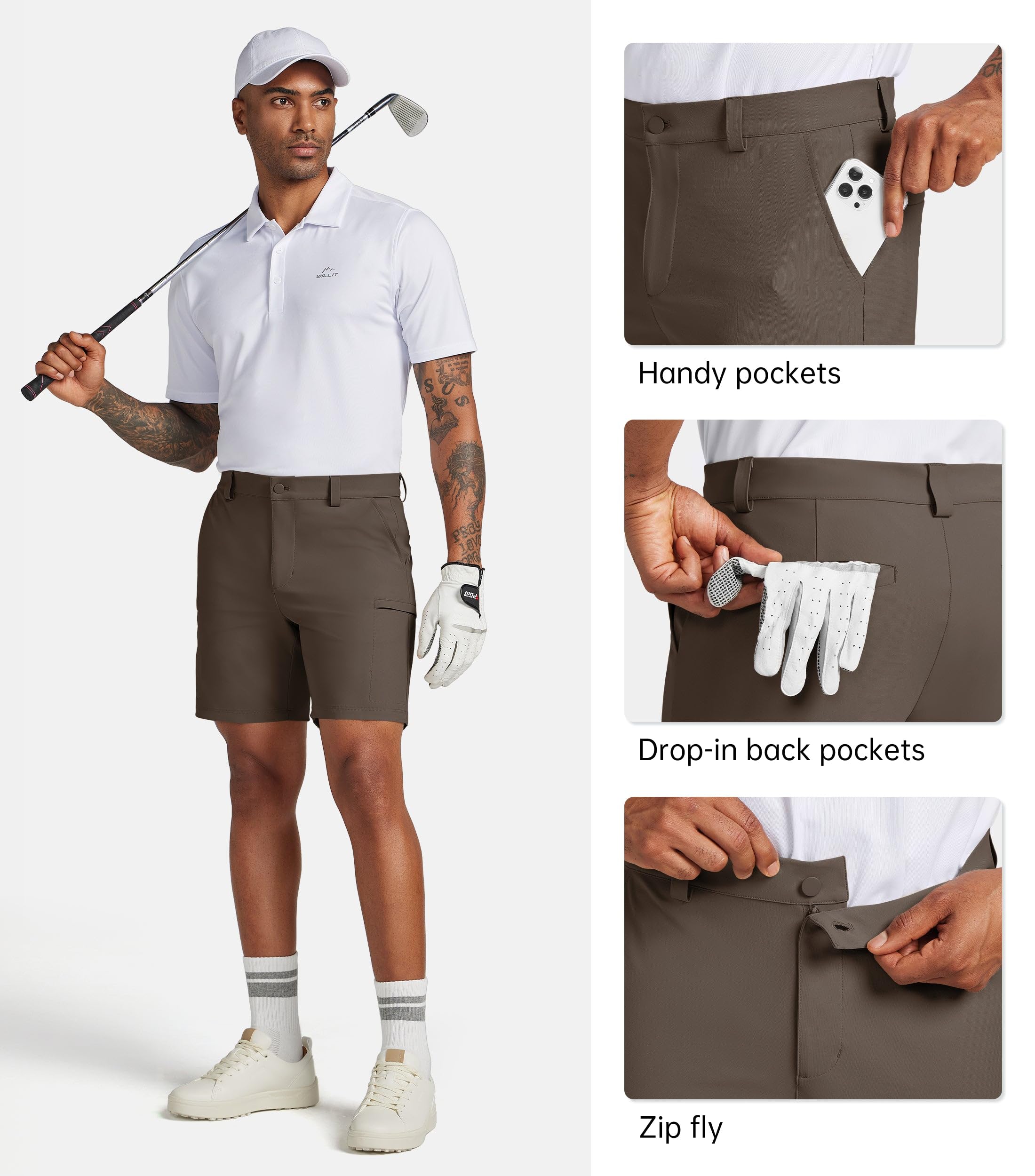 Willit men's golf shorts inseam 7 inches on model offers a versatile, modest length.