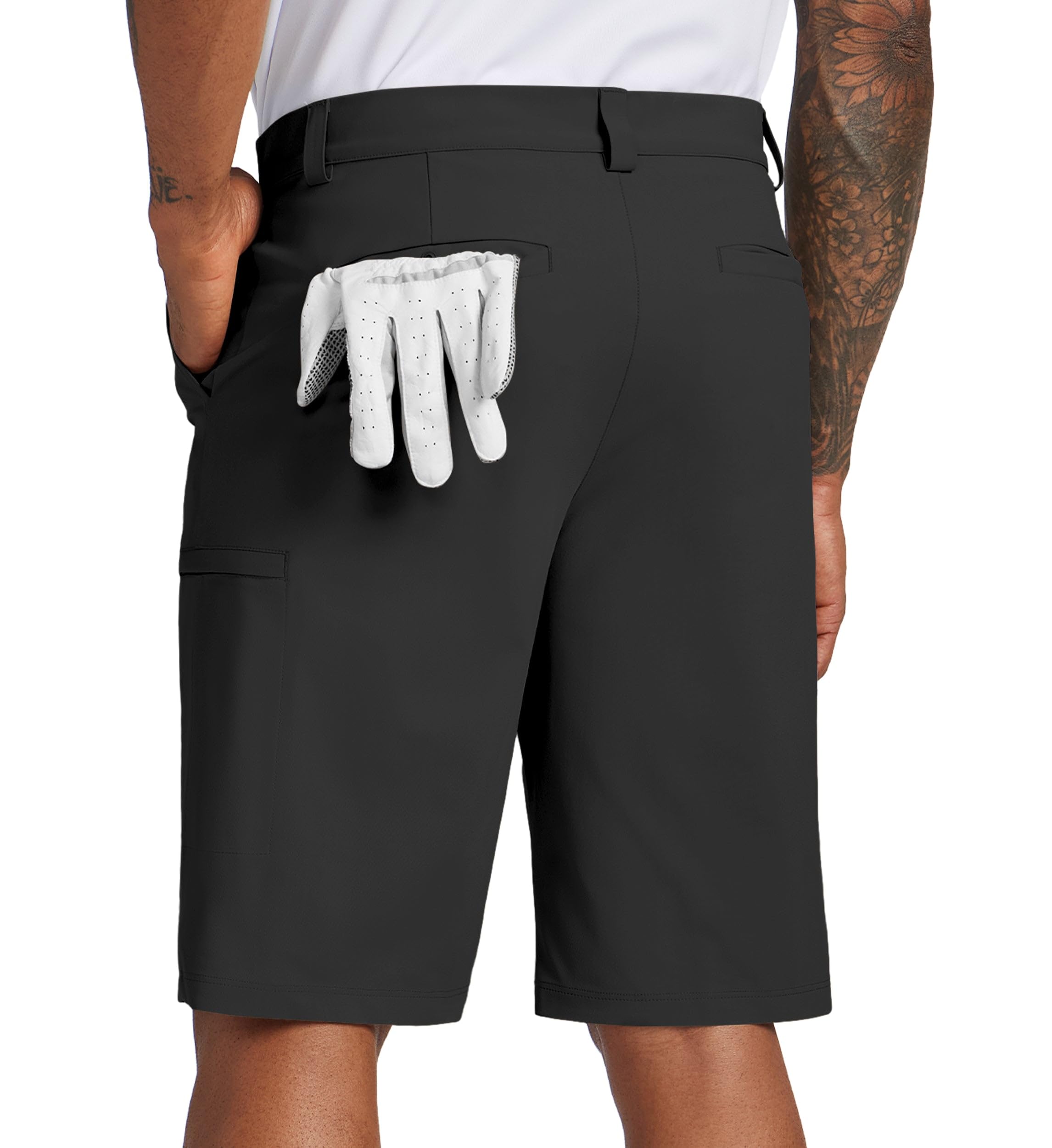 Willit men's golf shorts stretch demo highlighting flexible movement.