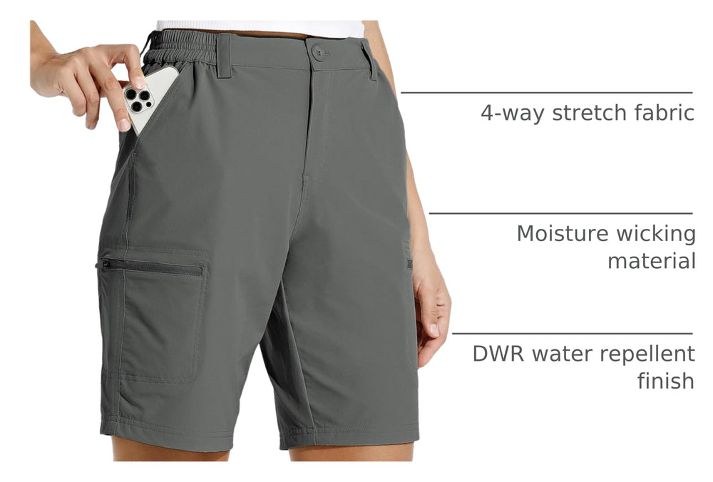 Willit women's 10-inch hiking shorts UPF50 fabric shields skin from sun.