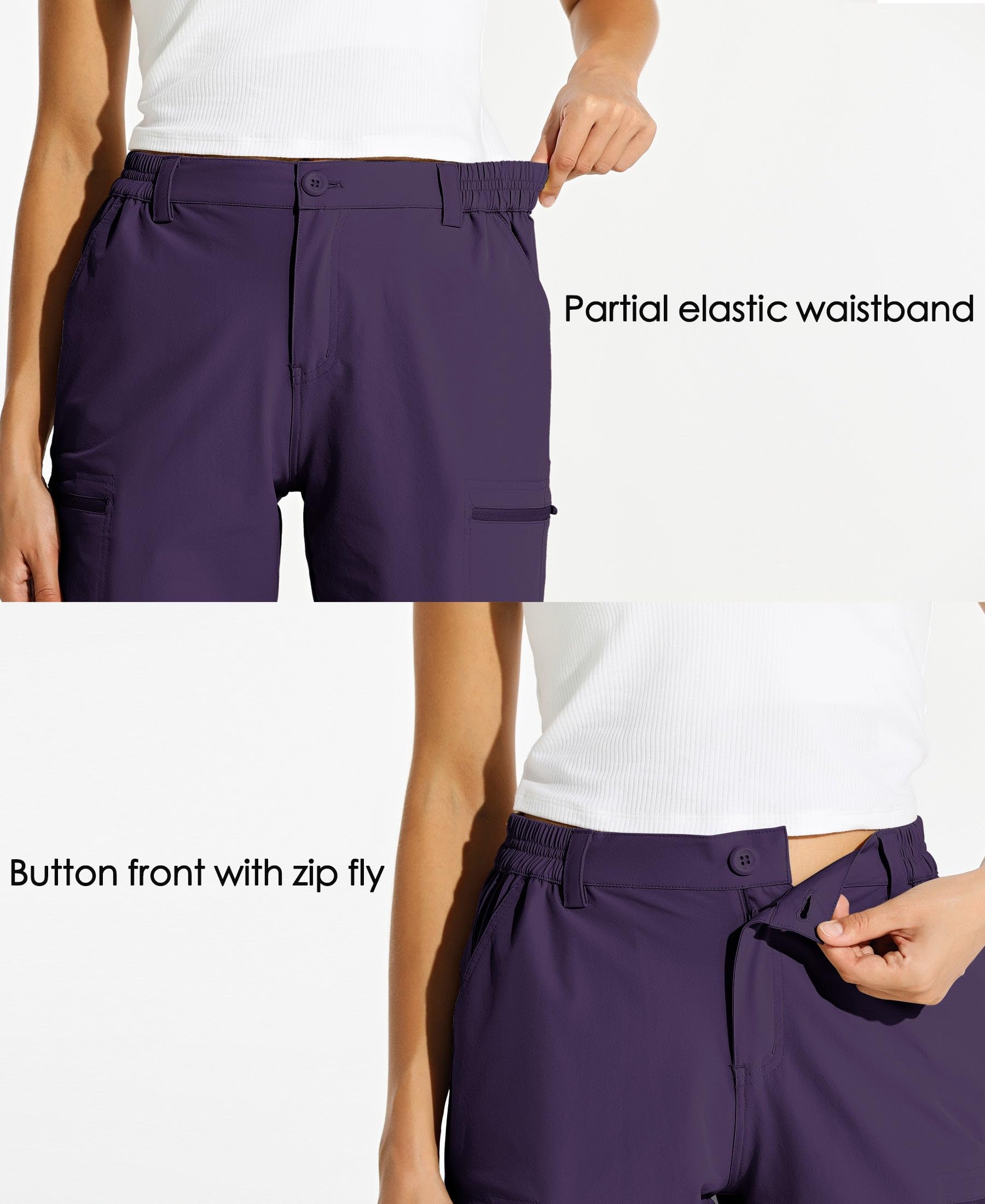 Willit women's 10in hiking shorts stretch-fabric closeup emphasizes durable lightweight movement