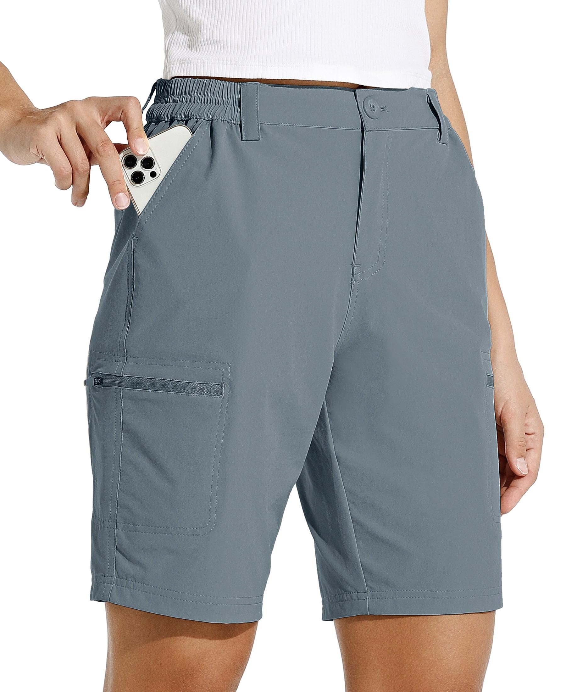 Willit women's 10in hiking shorts show adjustable waistband for secure fit during hikes