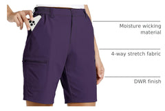Willit women's 10in hiking shorts zip-fly waist closeup demonstrates adjustable fit for comfort