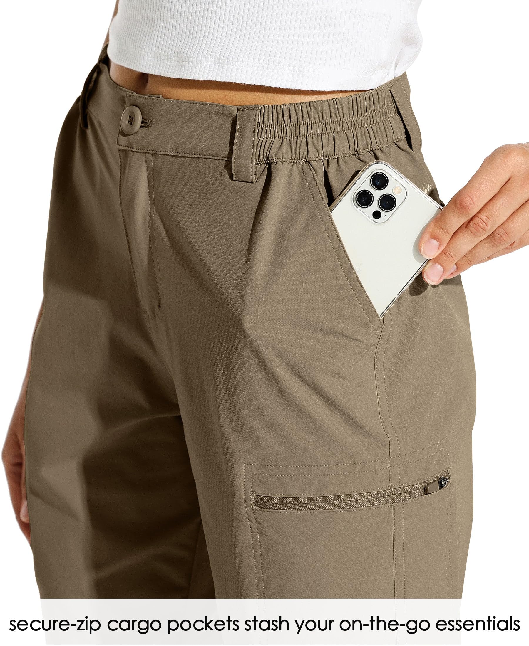 Willit women's shorts back pocket view showcasing belt loops and adjustable fit.