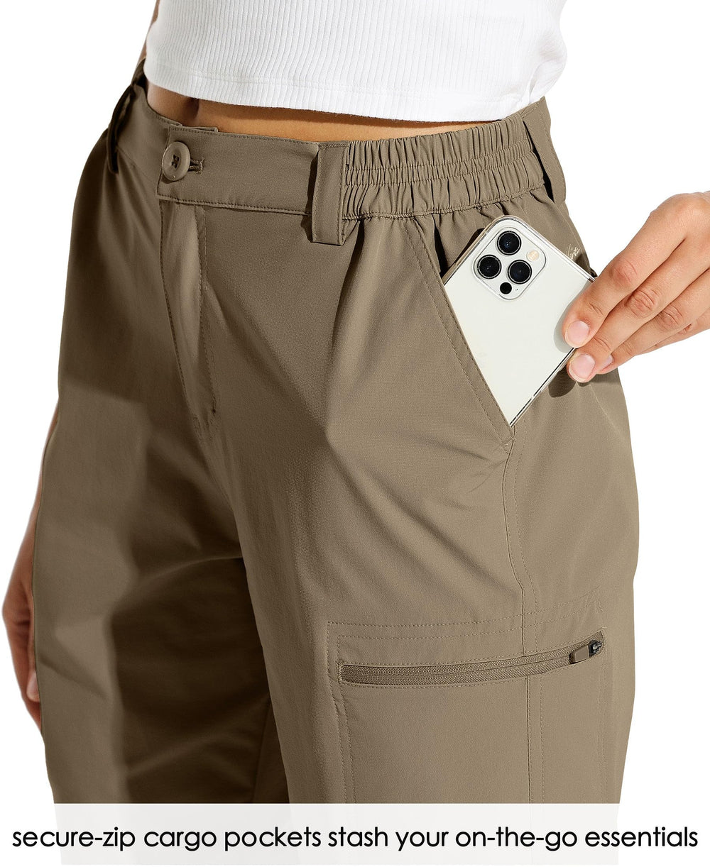 Willit women's shorts back pocket view showcasing belt loops and adjustable fit.