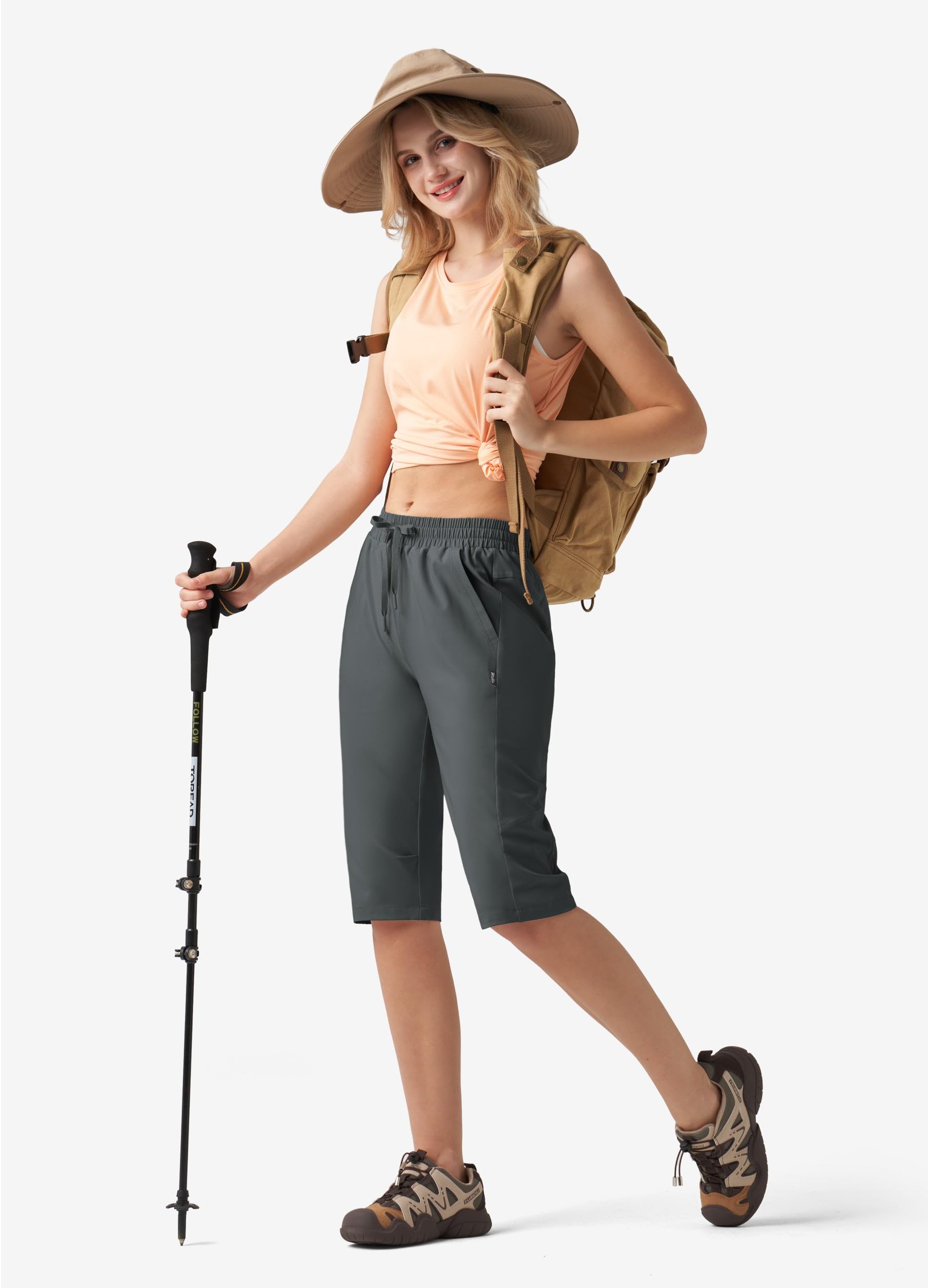 Willit Women's 15-Inch Hiking Long Shorts in dark grey suit various terrains and activities.
