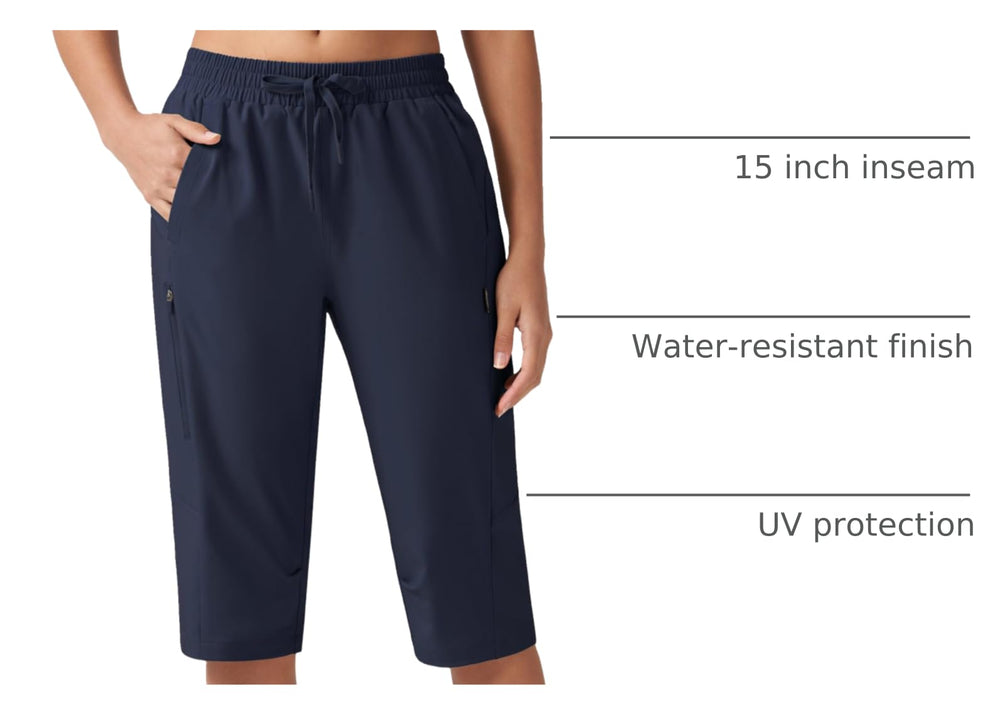 Willit women's 15in hiking shorts navy fabric closeup reveals quick-dry weave.