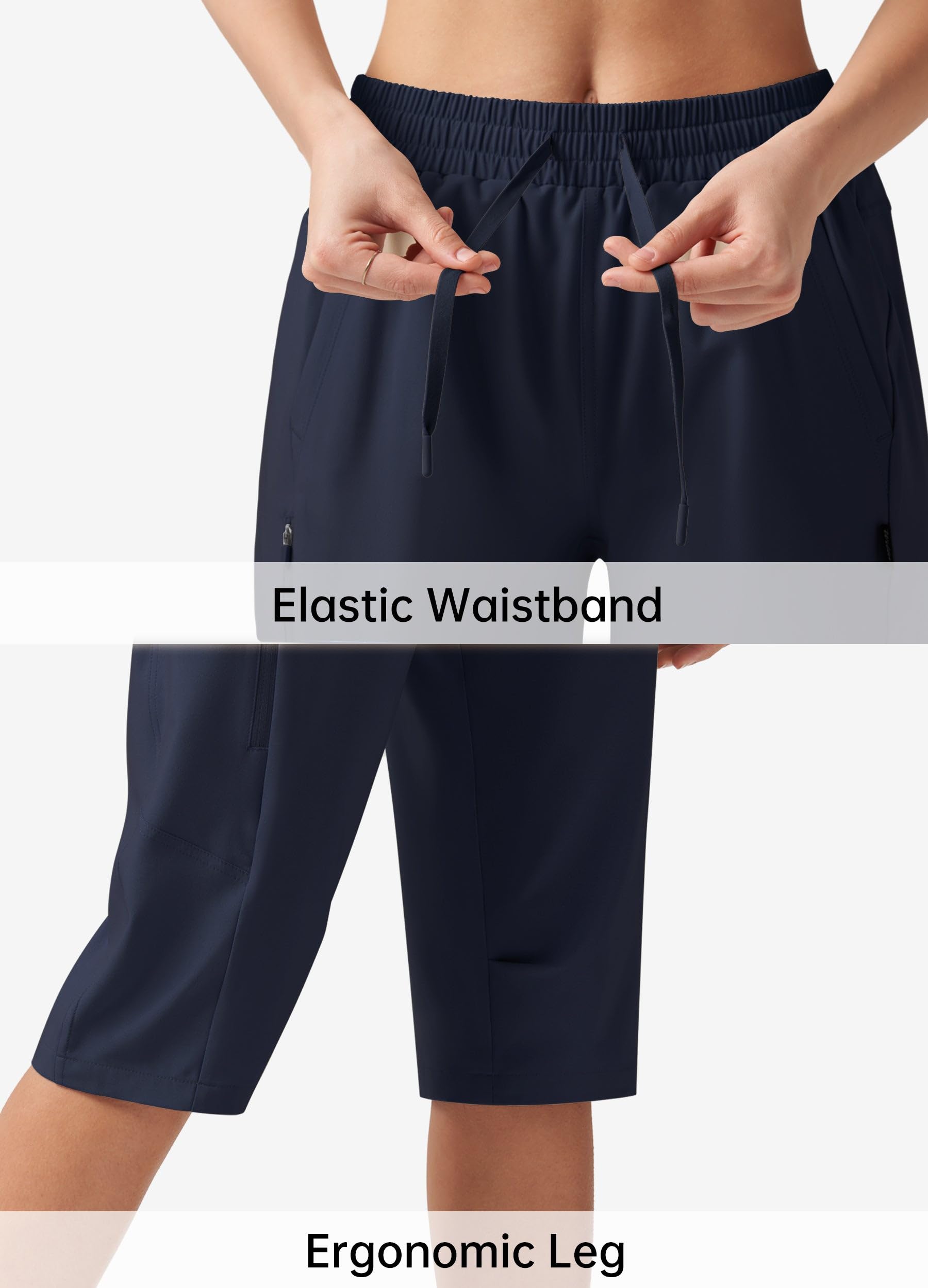 Willit women's 15in hiking shorts waistband showing adjustable drawstring.