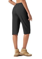 Willit women's 15-inch hiking long shorts zip-pocket closeup showing secure storage on trails