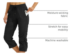 Willit women's capris adjustable-drawcord-hem hold shape during activities.