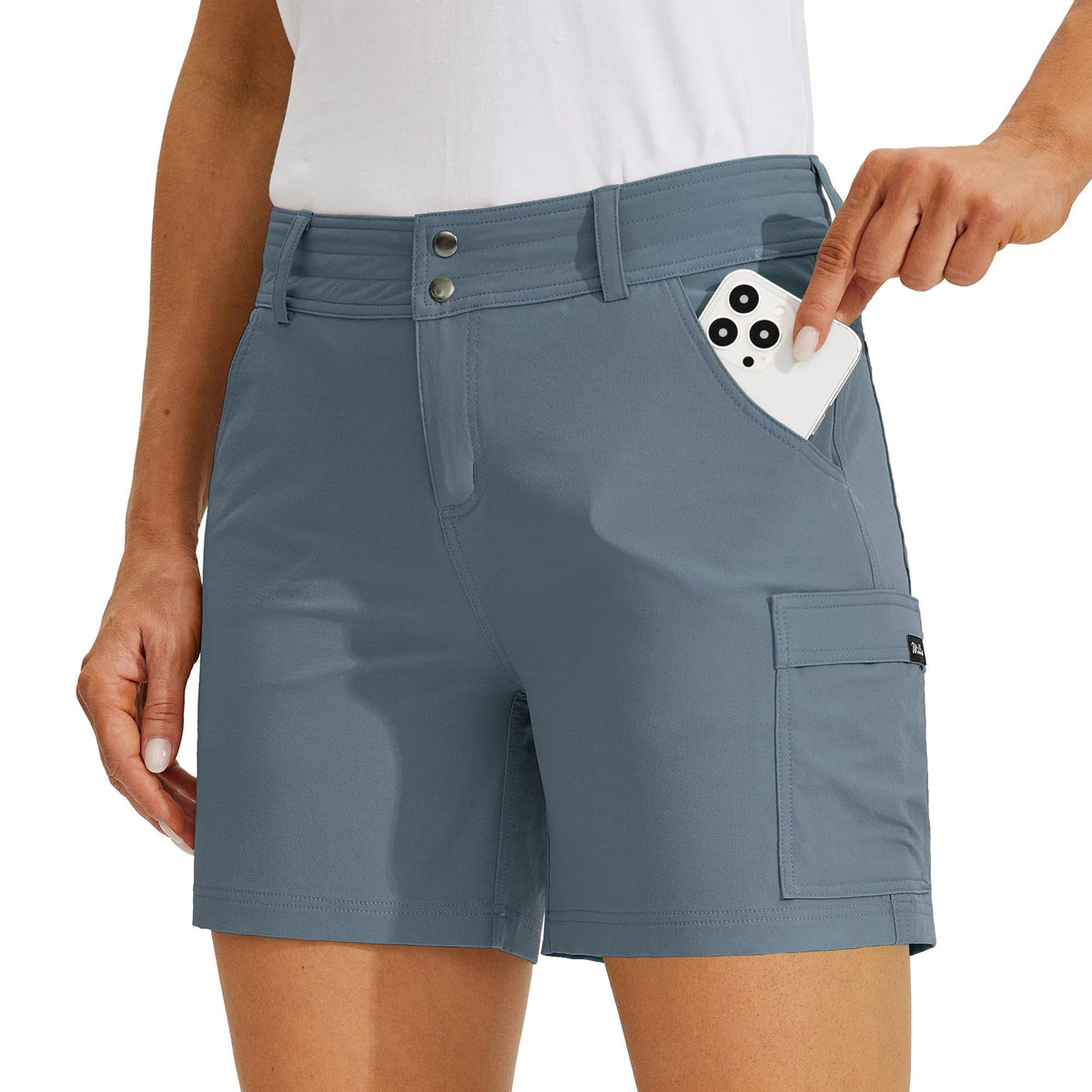 Willit women's golf cargo shorts front view highlight quick-dry, breathable fabric for active days.