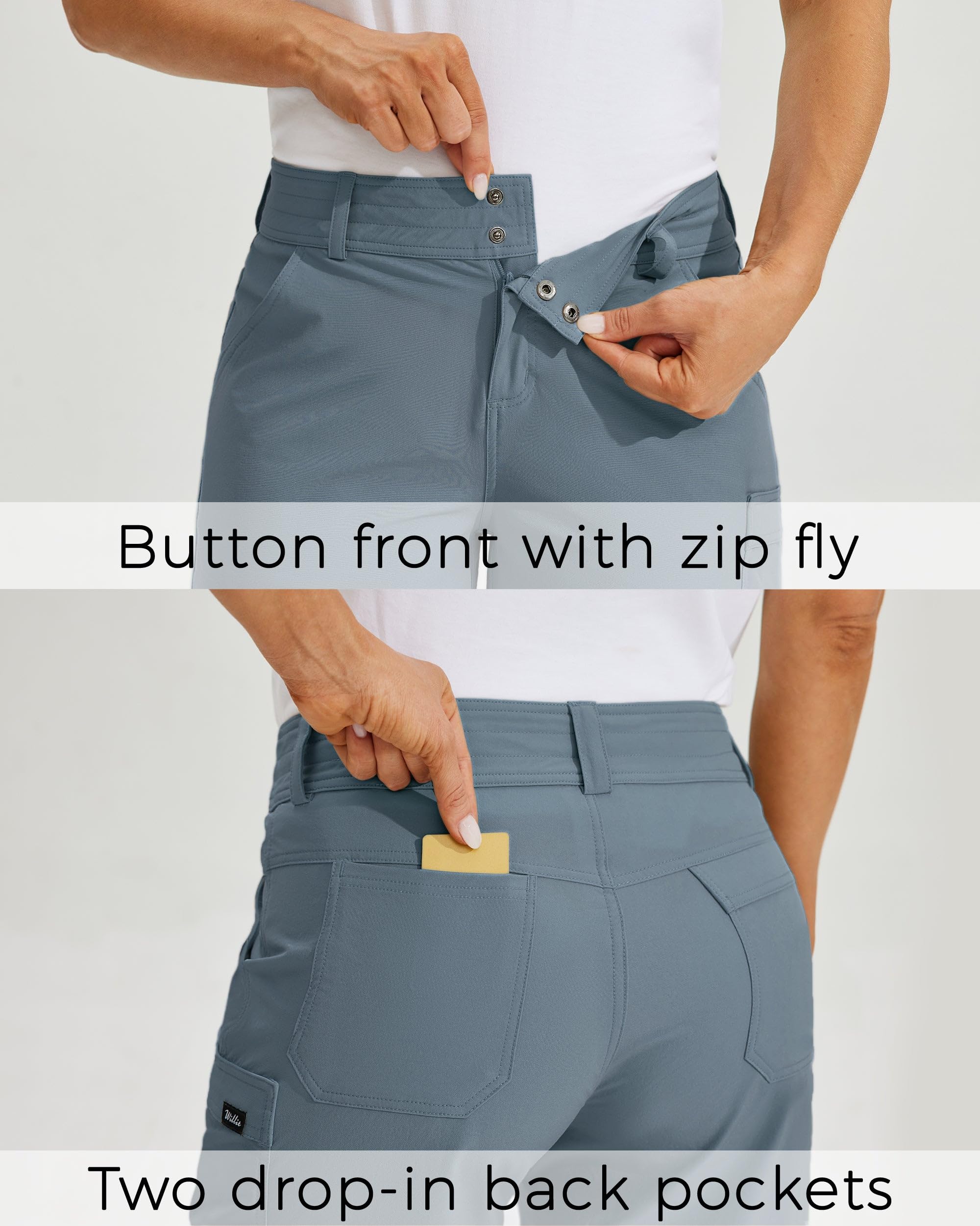 Willit quick-dry fabric closeup communicates performance in humid weather and active hiking.