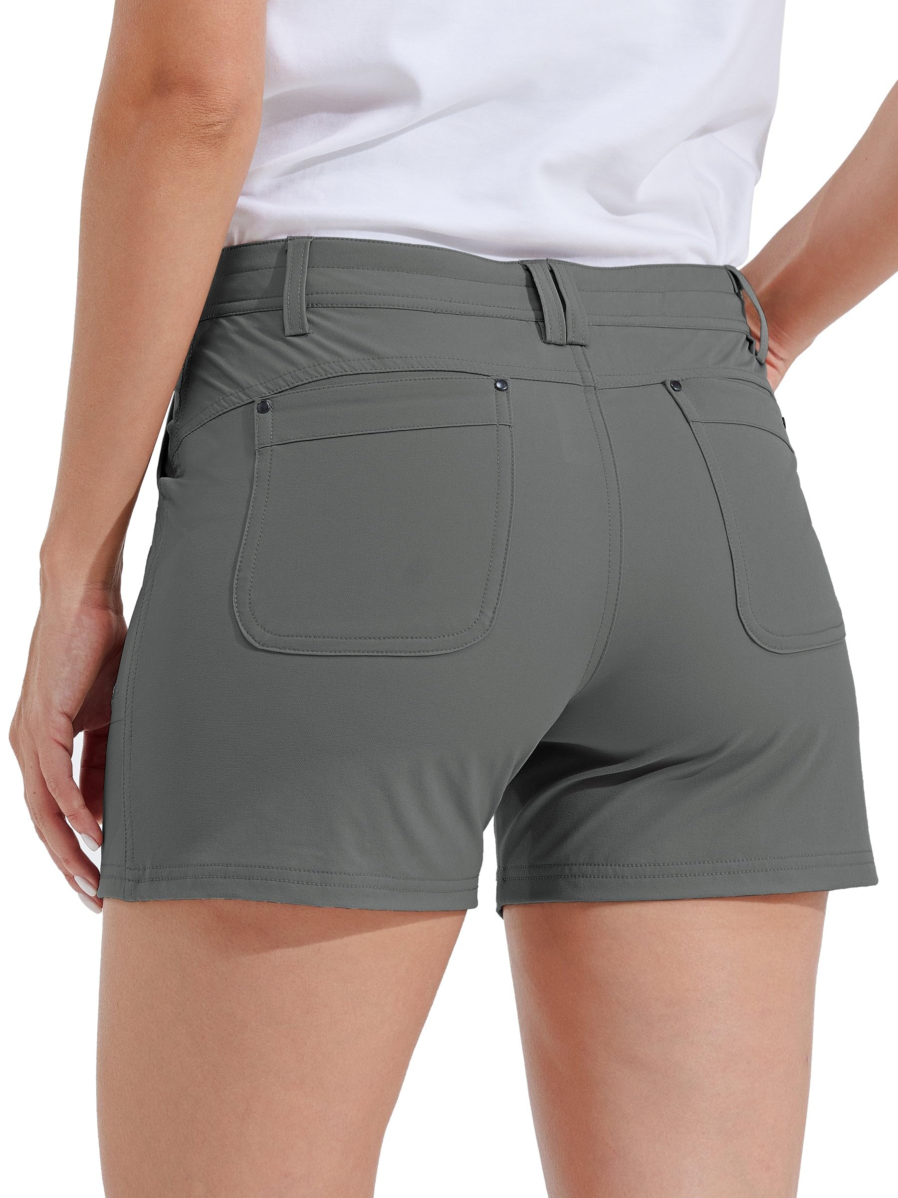 Willit women's golf shorts Forge Grey back view with drop-in pockets for storage