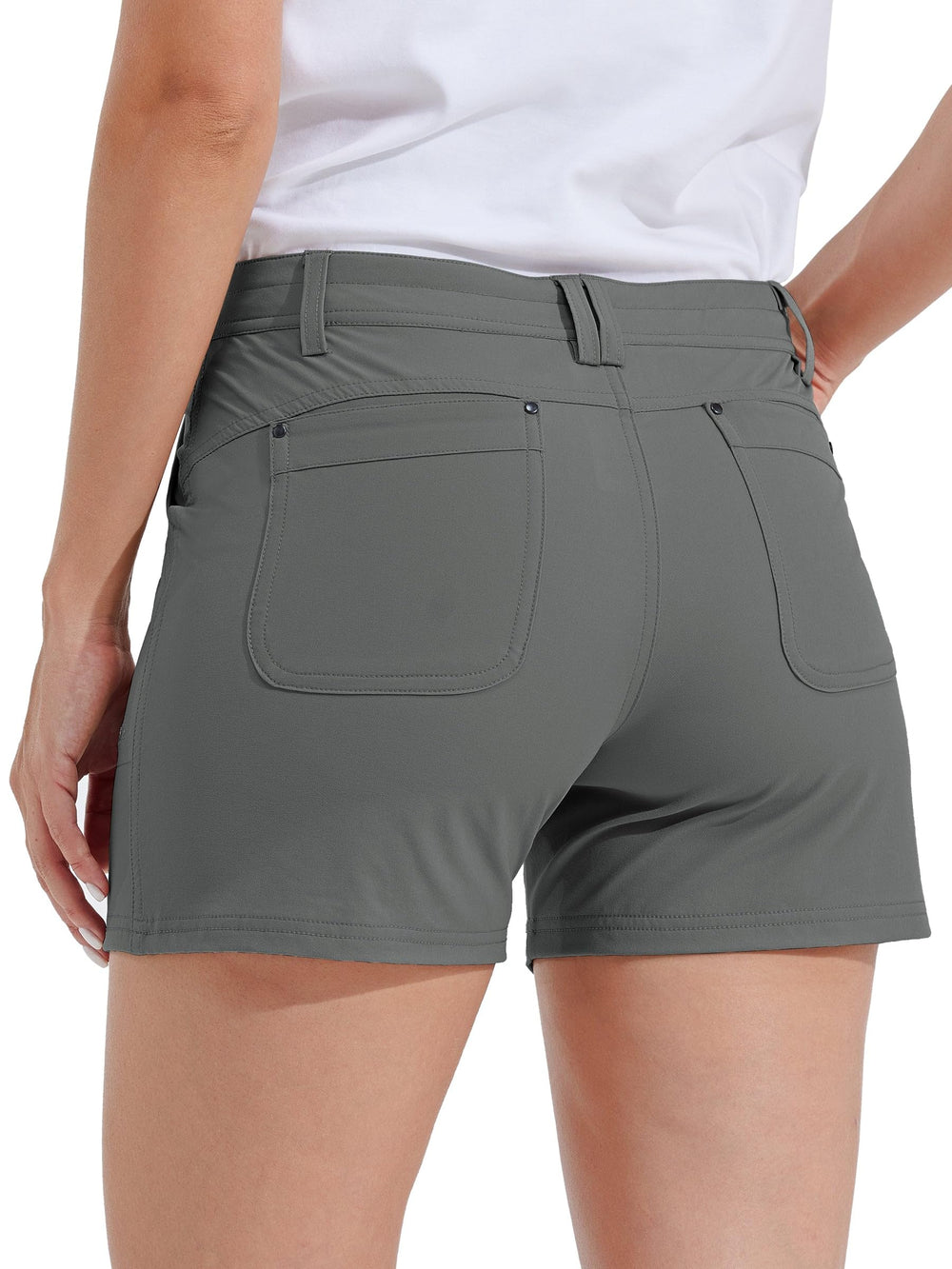Willit women's golf shorts Forge Grey back view with drop-in pockets for storage