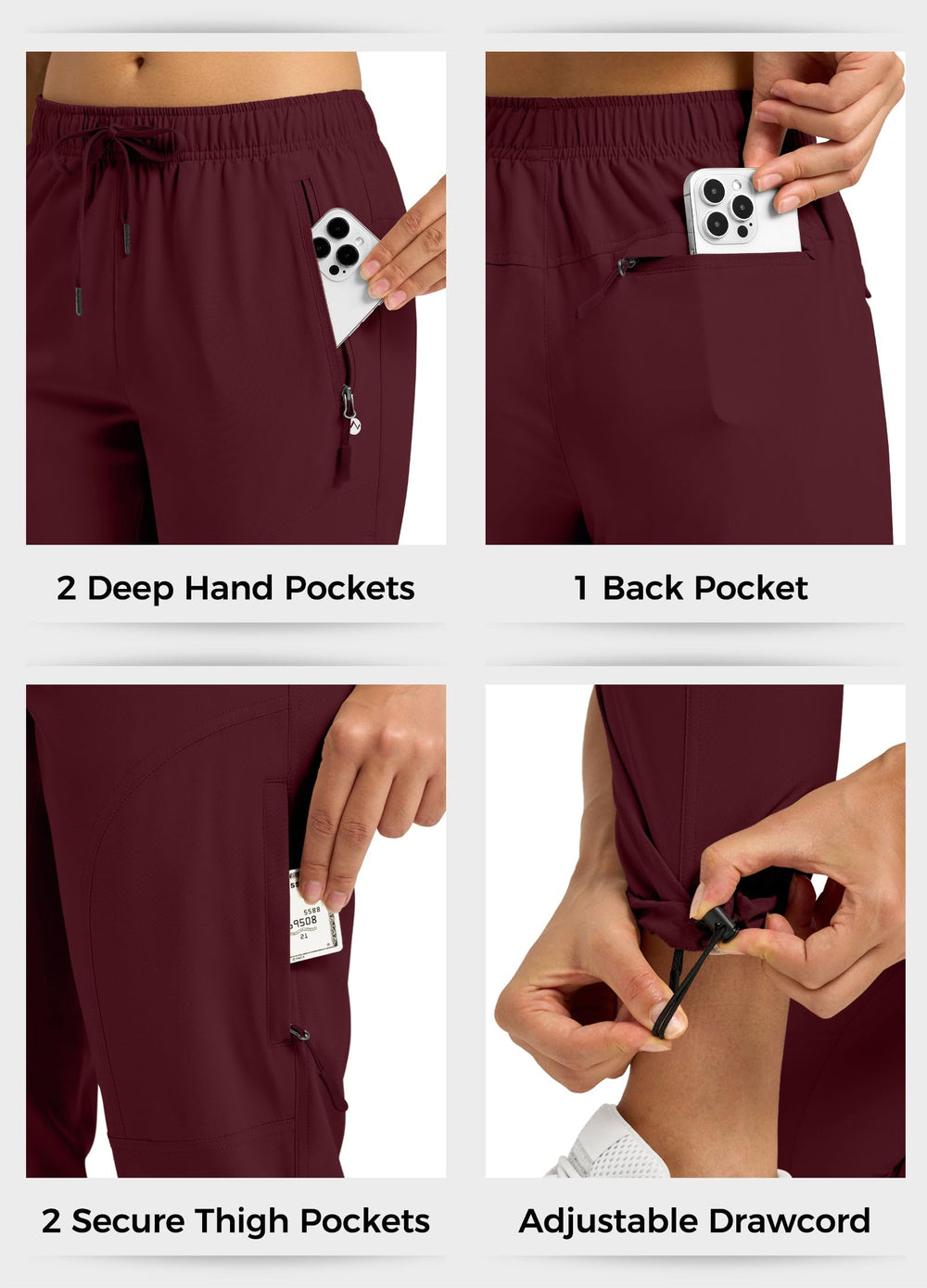 Willit women's hiking pants adjustable waistband drawing attention to customizable comfort during activity.