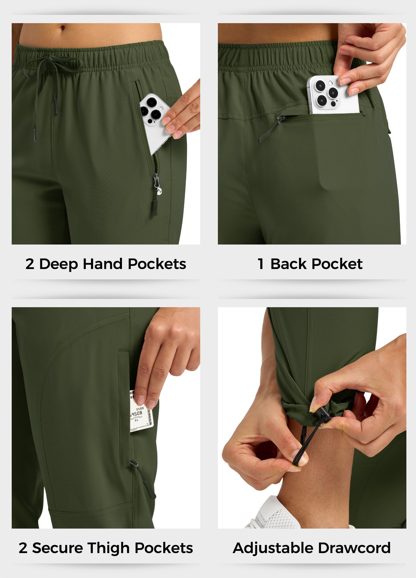 Willit women's hiking pants sage green five zip pockets for secure storage