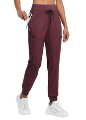 Willit women's joggers wine red fabric close-up shows quick-dry performance for active wear