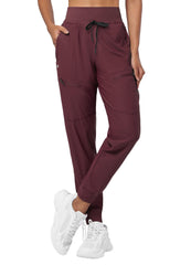 Willit women's joggers wine red pocket layout highlights five secure zip pockets
