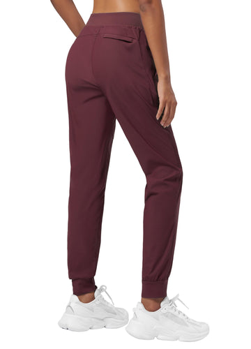 Willit women's joggers wine red waistband with drawcord for adjustable secure fit during hikes