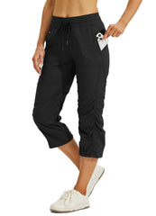 Willit women's woven capris close-up showing quick-dry fabric for active wear.