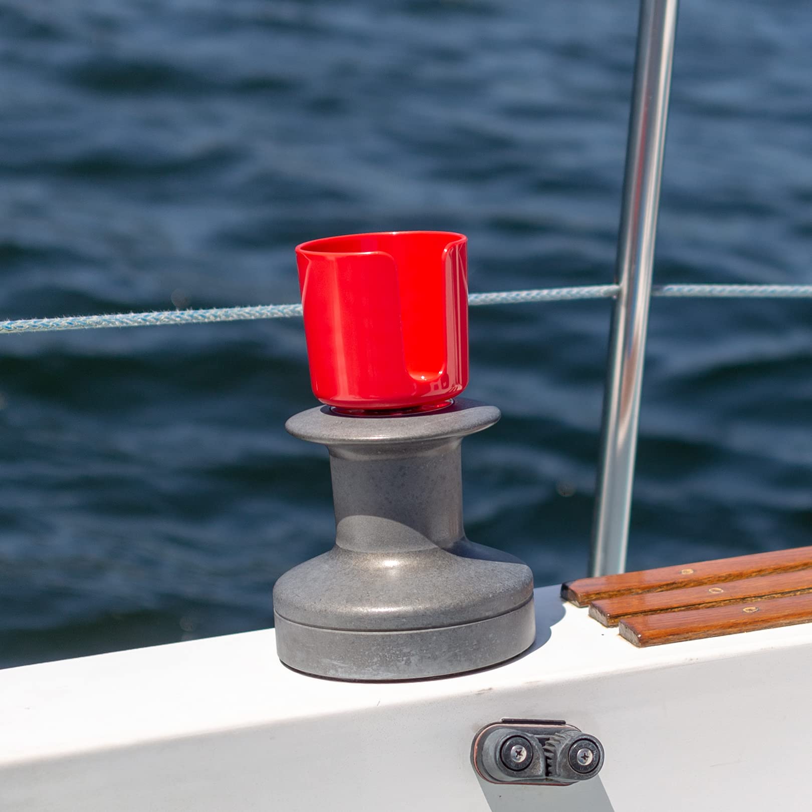 Close-up view of the tapered drink opening on Winch Caddy Plus.