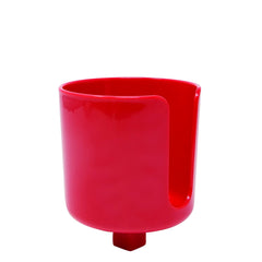Red Winch Caddy Plus holding a coffee mug on deck.
