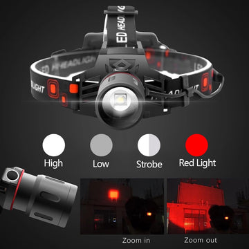WINDFIRE headlamp with four modes and a zoomable beam for flexible outdoor lighting.