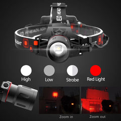 WINDFIRE headlamp with four modes and a zoomable beam for flexible outdoor lighting.