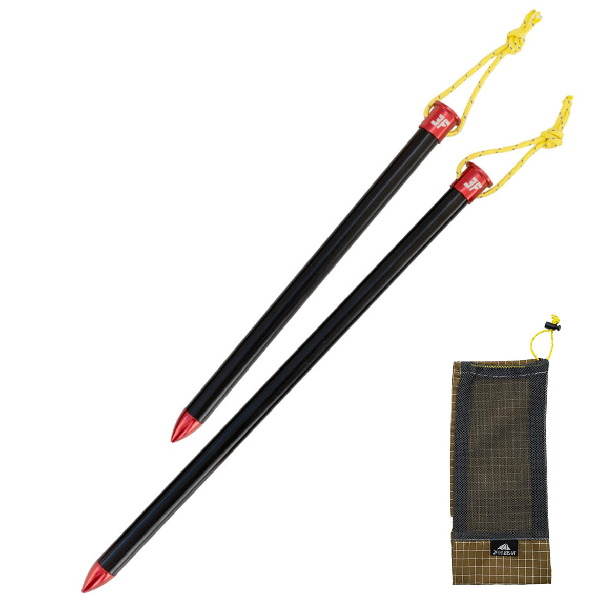 Windhike 3F UL Gear tent stakes close-up showing ultralight hollow aluminum design for backpacking.