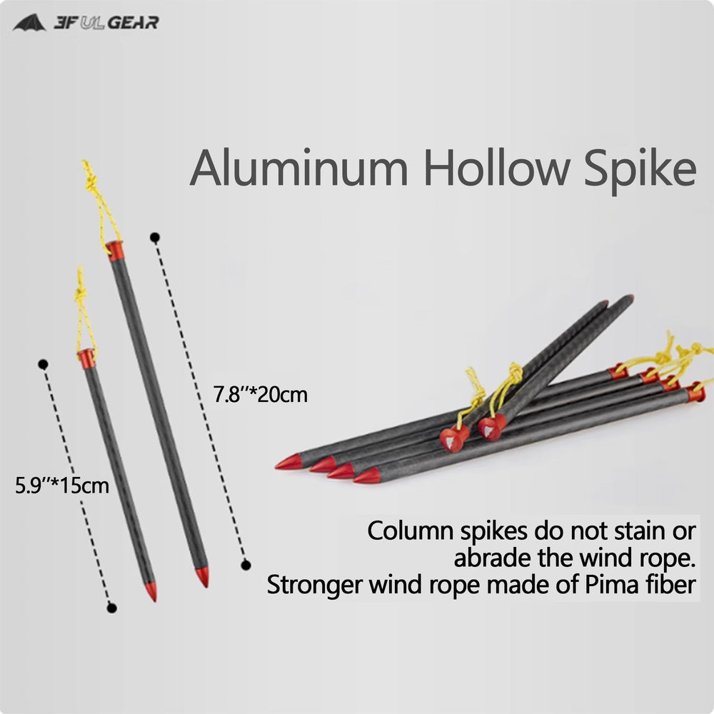 Windhike 3F UL Gear tent stakes securing ground for hammocks and tents on varied terrains.