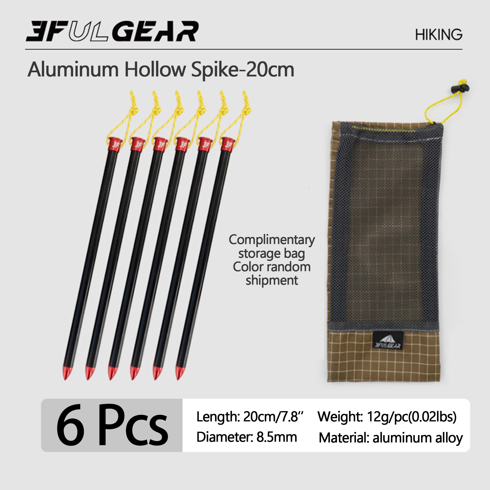 Windhike 3F UL Gear tent stakes packed with reflective rope improve visibility at dusk.