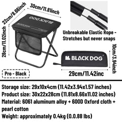 Windhike Blackdog stool unfolded showing a sturdy aluminum X-frame for outdoors seating.