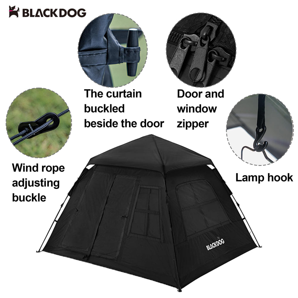 Windhike Blackdog tent enables three-second setup for hassle-free outdoor setup.