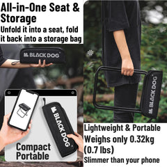 Windhike Blackdog unfolded seat ready for outdoor seating on the trail.