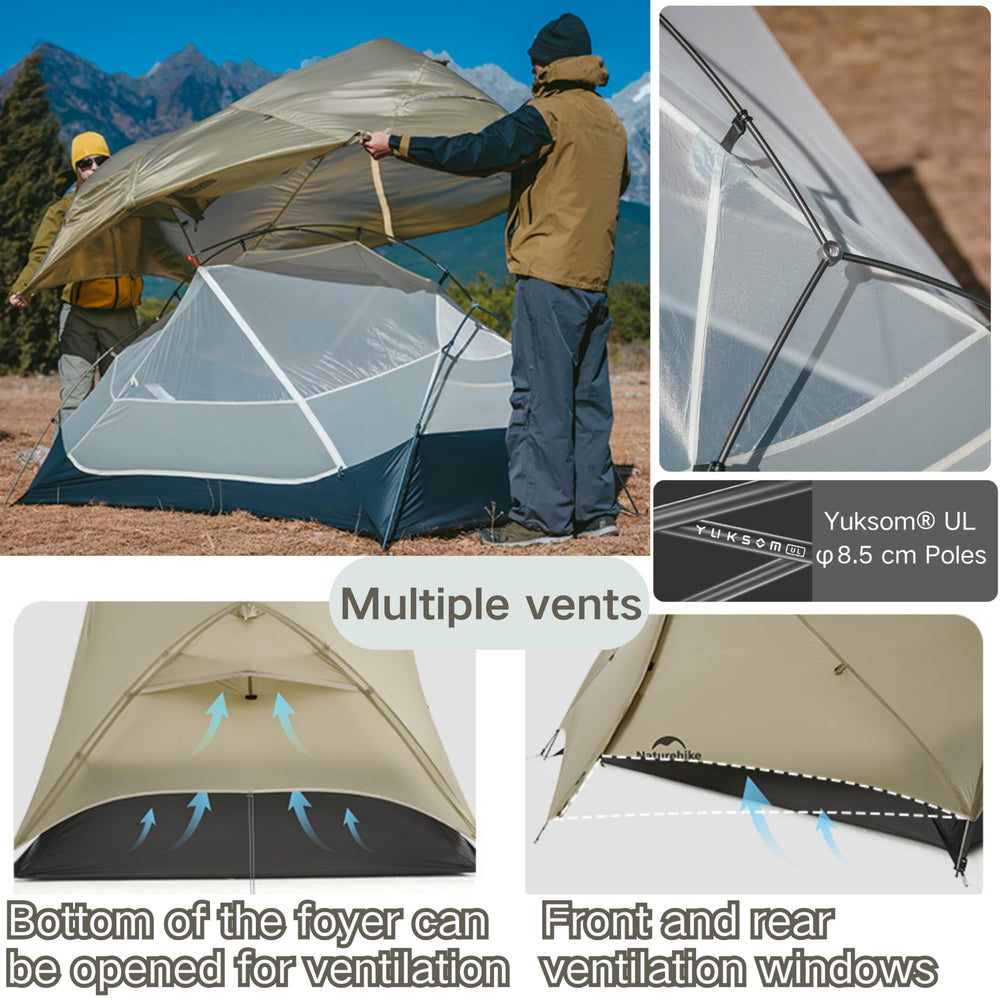 Windhike Mongar UL tent Yuksom aluminium poles boost wind stability.