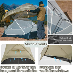 Windhike Mongar UL tent Yuksom aluminium poles boost wind stability.