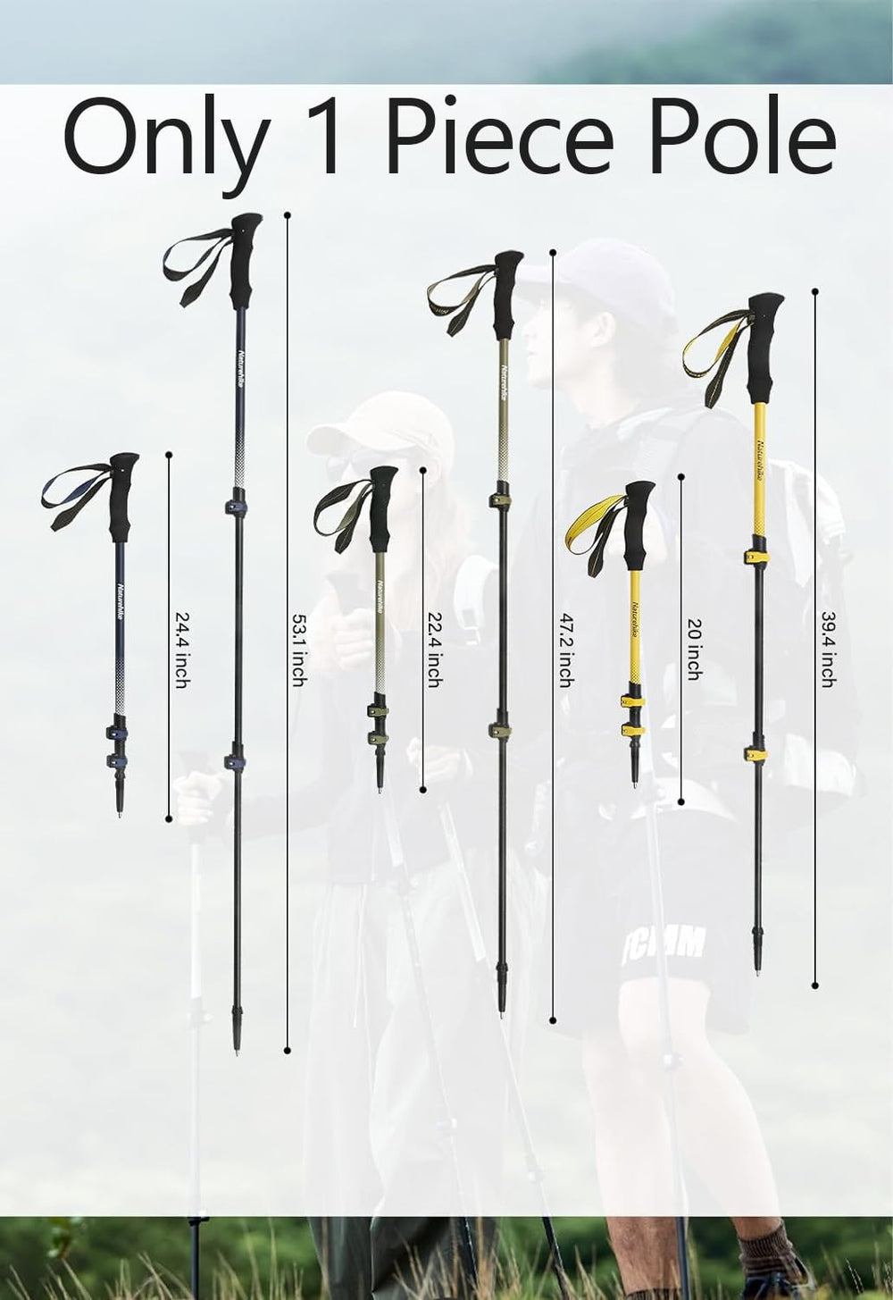 Windhike Naturehike 3K trekking poles extended for tall hikers on rugged trails.