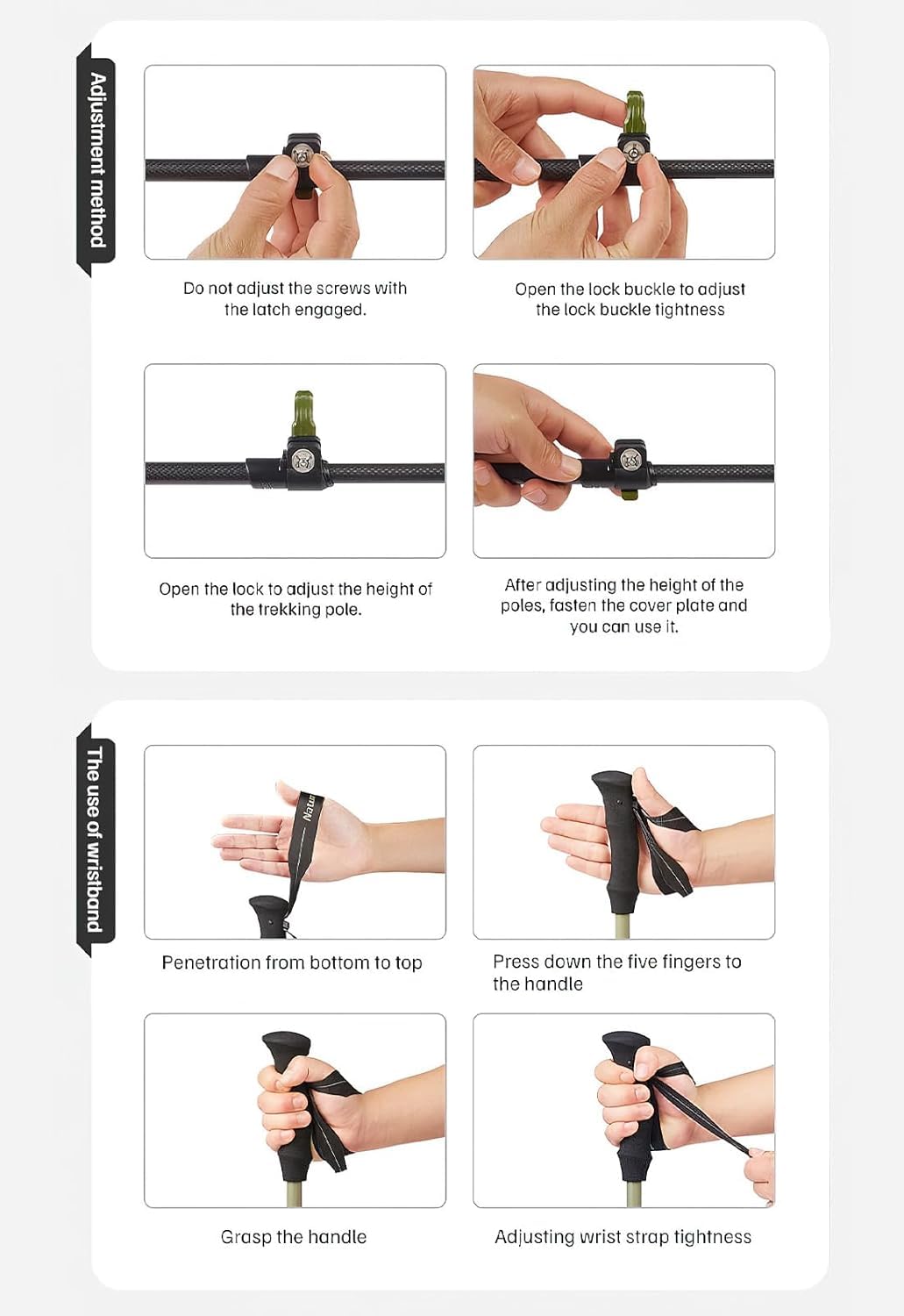 Windhike Naturehike 3K poles with adjustable wrist straps for security.
