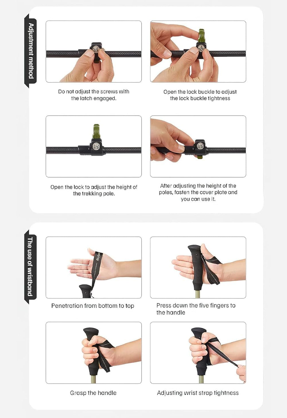 Windhike Naturehike 3K poles with adjustable wrist straps for security.