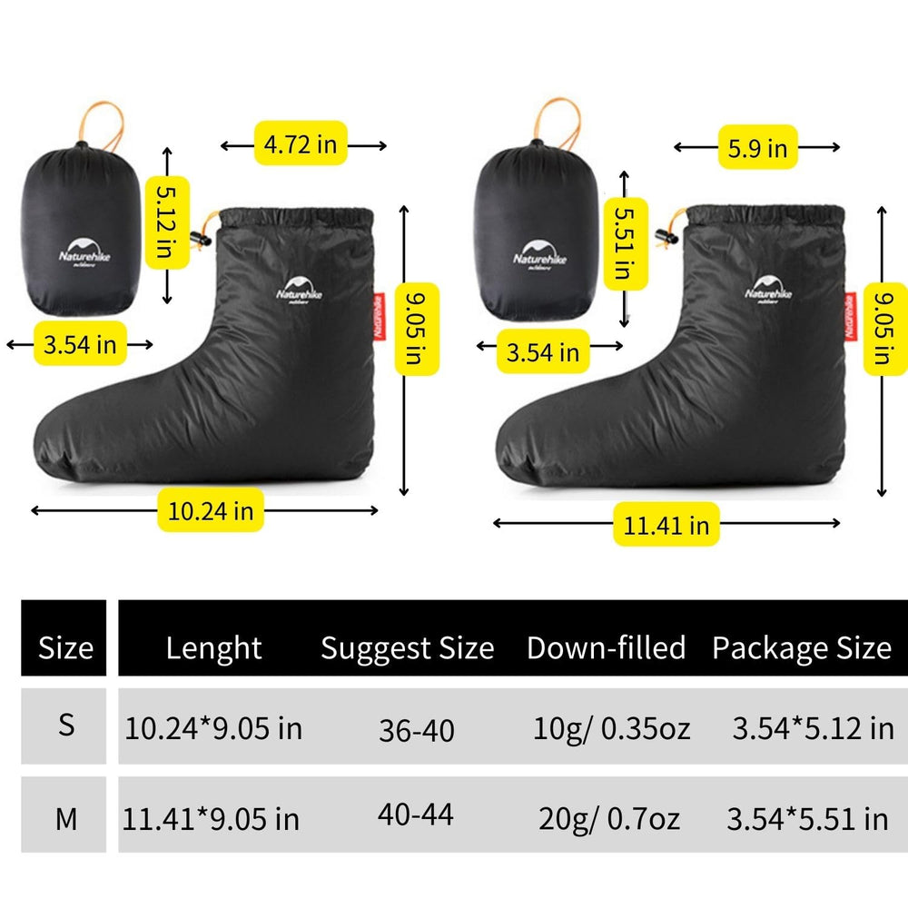 Windhike Naturehike booties with storage bag for easy packing on trips.