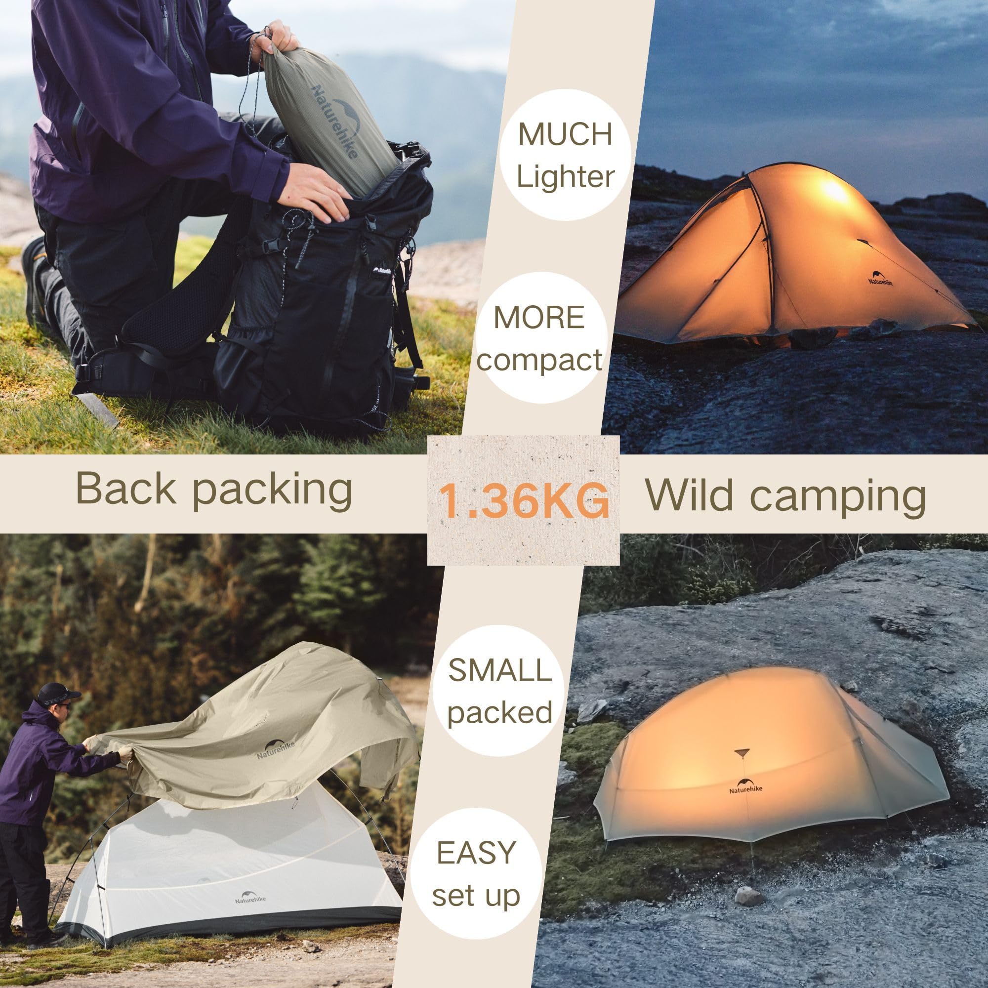 Windhike Naturehike Cloud Up Pro tent front entrance offers easy access and rapid setup.