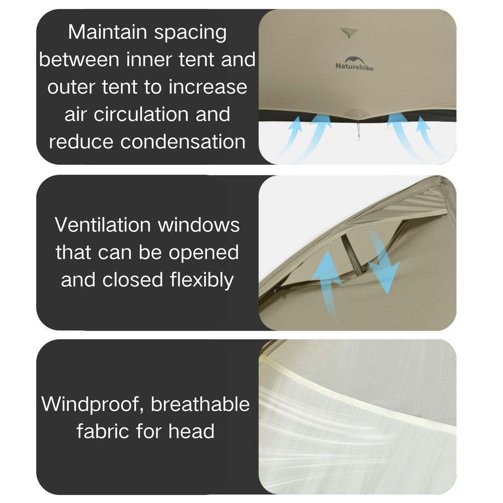 Windhike Naturehike Cloud Up Pro tent fits two wide mats for comfortable camping.