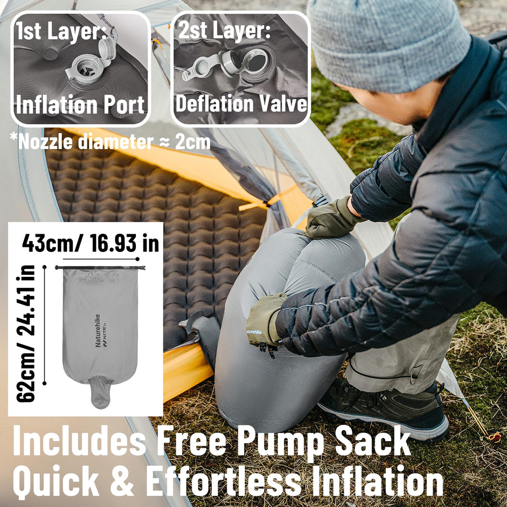 Windhike Naturehike dual-valve enables easy inflation and rapid deflation.