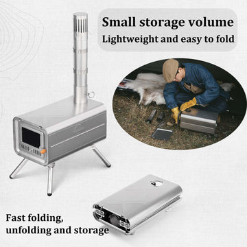 Windhike Naturehike Pure Titanium stove with chimney pipe showing complete setup.