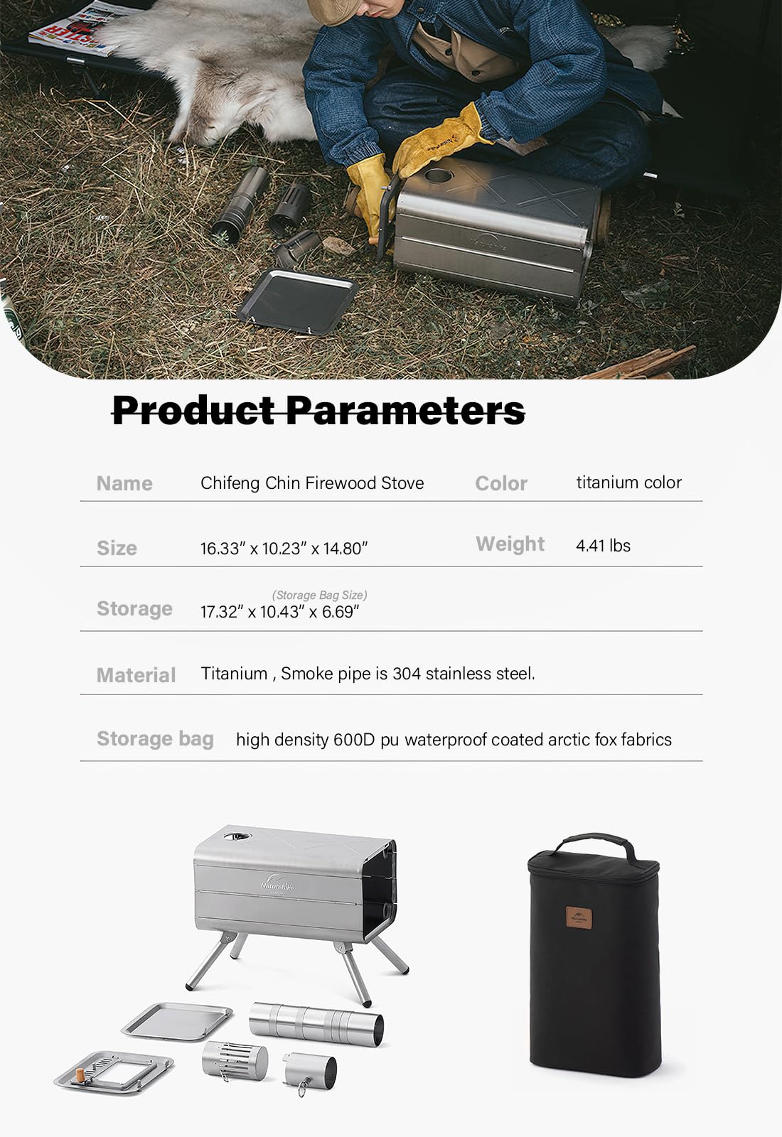 Windhike Naturehike Pure Titanium stove offers eco-friendly wood burning outdoors.