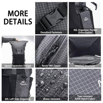 Windhike Naturehike Rock ergonomic EVA back panel, comfortable carry.
