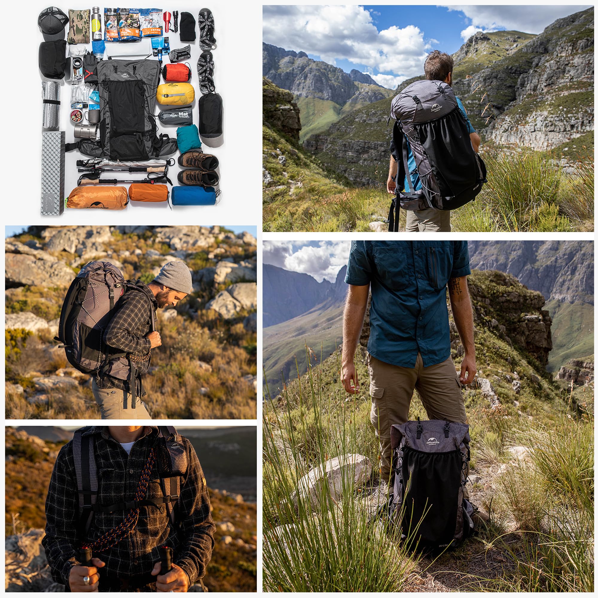 Windhike Naturehike Rock lightweight frame pack, ready for outdoor use.