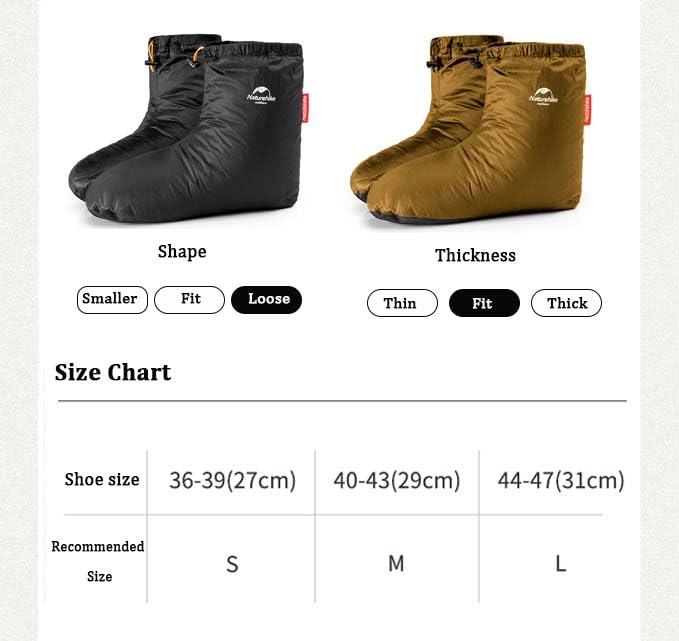 Windhike Naturehike booties available in multiple sizes for campers
