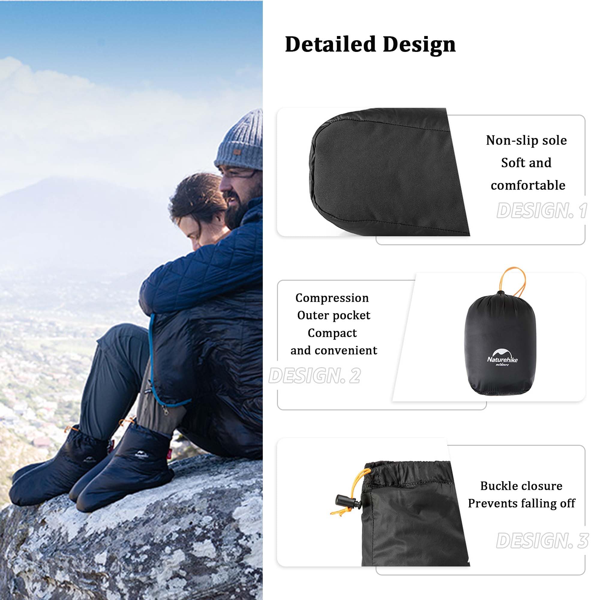 Windhike Naturehike booties with waterproof nylon shell keeping feet dry