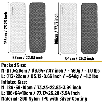 Windhike Naturehike ultralight sleeping pad side view shows three-dimensional structure for stability.