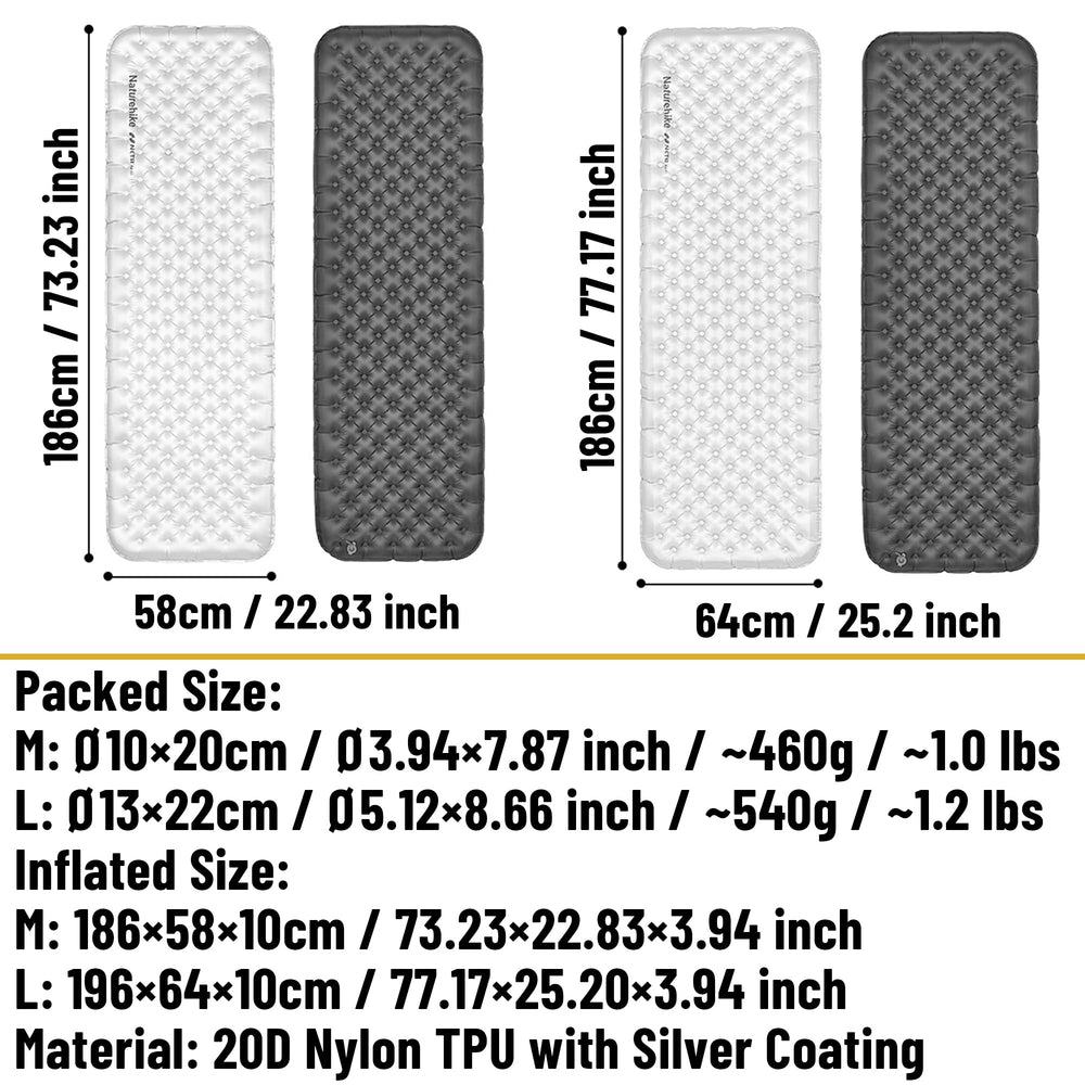 Windhike Naturehike ultralight sleeping pad side view shows three-dimensional structure for stability.